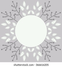 Circular pattern of floral motif, doodles,branches, leaves, ellipses,  copy space. Hand drawn.