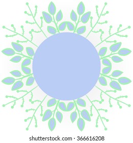 Circular pattern of floral motif, doodles,branches, leaves, ellipses,  copy space. Hand drawn.