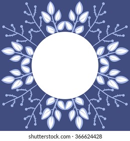 Circular pattern of floral motif, doodles,branches, leaves, ellipses,  copy space. Hand drawn.