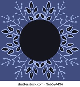 Circular pattern of floral motif, doodles,branches, leaves, ellipses,  copy space. Hand drawn.