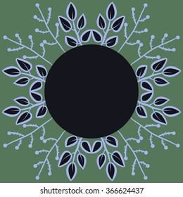 Circular pattern of floral motif, doodles,branches, leaves, ellipses,  copy space. Hand drawn.