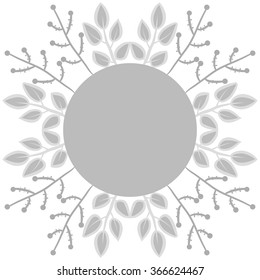 Circular pattern of floral motif, doodles,branches, leaves, ellipses,  copy space. Hand drawn.