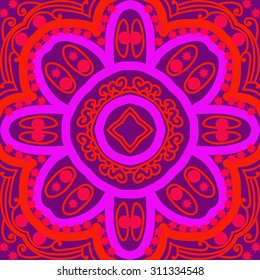 Circular   pattern of floral motif, ellipses, stars, spirals,stylized flower. Hand drawn.