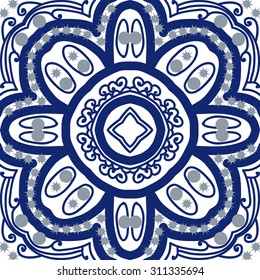 Circular   pattern of floral motif, ellipses, stars, spirals,stylized flower. Hand drawn.