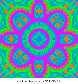 Circular   pattern of floral motif, ellipses, stars, spirals,stylized flower. Hand drawn.