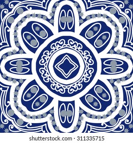 Circular   pattern of floral motif, ellipses, stars, spirals,stylized flower. Hand drawn.