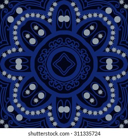 Circular   pattern of floral motif, ellipses, stars, spirals,stylized flower. Hand drawn.