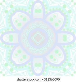 Circular   pattern of floral motif, ellipses, stars, spirals,stylized flower. Hand drawn.