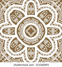 Circular   pattern of floral motif, ellipses, stars, spirals,stylized flower. Hand drawn.