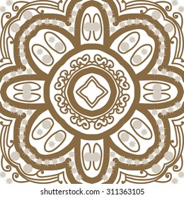Circular   pattern of floral motif, ellipses, stars, spirals,stylized flower. Hand drawn.