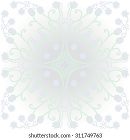 Circular   pattern of floral motif, ellipses, spirals,branches, stars. Hand drawn.