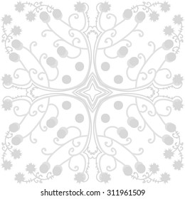 Circular   pattern of floral motif, ellipses, spirals,branches, stars. Hand drawn.