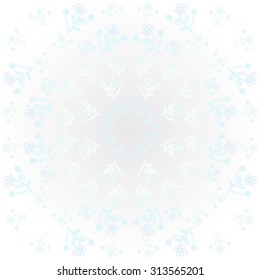 Circular   pattern of floral motif, ellipses, branches, leaves, flowers, doodles . Hand drawn.
