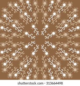 Circular pattern of floral motif, ellipses, branches, spirals, doodles . Hand drawn.