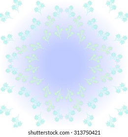 Circular pattern of floral motif, ellipses, branches, zigzag, doodles, copy space . Hand drawn.