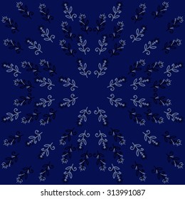 Circular   pattern of floral motif, ellipses, branches,spirals, doodles . Hand drawn.