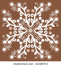 Circular   pattern of floral motif, ellipses, branches,flowers, doodles, leaves, spirals . Hand drawn.