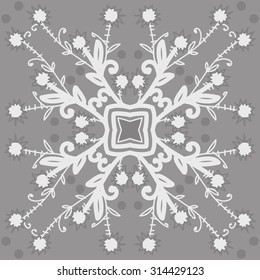 Circular   pattern of floral motif, ellipses, branches,flowers, doodles, zigzag, stars . Hand drawn.