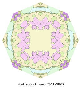 Circular pattern of floral motif, flowers. Hand drawn.