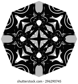 Circular   pattern of floral motif, flowers, hole,  waves, spots, stripes. Hand drawn.
