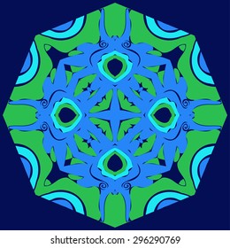 Circular   pattern of floral motif, flowers, hole,  waves, spots, stripes. Hand drawn.