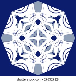 Circular   pattern of floral motif, flowers, hole,  waves, spots, stripes. Hand drawn.