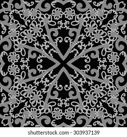 Circular  pattern of floral  motif, flowers,  spots,  branches, doodles, spirals. Hand drawn.