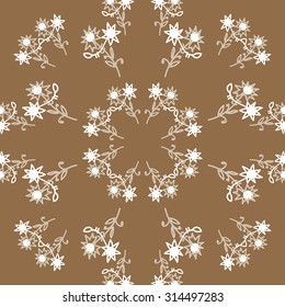 Circular   pattern of  floral motif, flowers, spirals, doodles, zigzag, leaves, branches . Hand drawn.