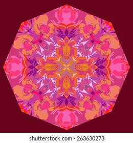 Circular pattern of floral motif. Hand drawn.