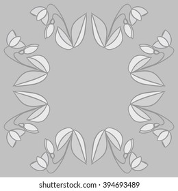 Circular pattern of floral motif, leaf, branch, bud, spring  flower, stripe, spots,  copy space. Hand drawn.