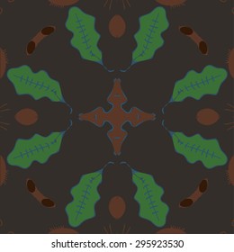 Circular  pattern of   floral motif, leaves, cross, spots. Hand drawn.