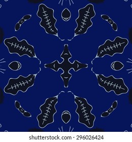 Circular  pattern of   floral motif, leaves, cross, spots. Hand drawn.