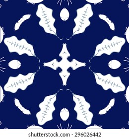 Circular  pattern of   floral motif, leaves, cross, spots. Hand drawn.