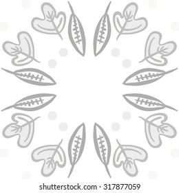 Circular   pattern of   floral motif,  leaves, ellipses, autumn theme, doodles. Hand drawn.