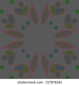 Circular   pattern of   floral motif,  leaves, ellipses, autumn theme, doodles. Hand drawn.