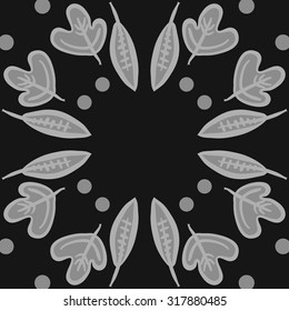 Circular   pattern of   floral motif,  leaves, ellipses, autumn theme, doodles. Hand drawn.