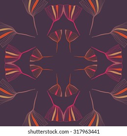 Circular  pattern of  floral  motif,  leaves, doodles, autumn theme. Hand drawn.