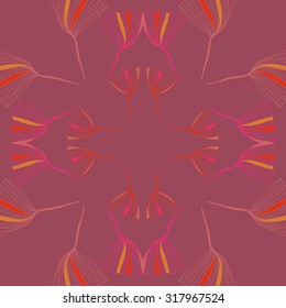 Circular  pattern of  floral  motif,  leaves, doodles, autumn theme. Hand drawn.