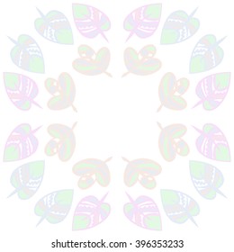 Circular pattern of floral motif,  leaves, zigzag, hole, spots, copy space. Hand drawn.