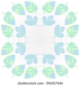 Circular pattern of floral motif,  leaves, zigzag, hole, spots, copy space. Hand drawn.