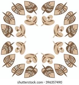 Circular pattern of floral motif,  leaves, zigzag, hole, spots, copy space. Hand drawn.