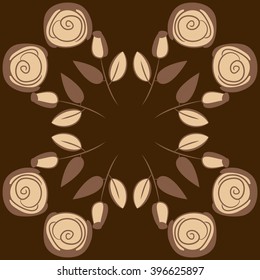 Circular pattern of floral motif,  leaves, buds, stylized flowers,spirals, hole, spots,branches,copy space. Hand drawn.