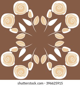 Circular pattern of floral motif,  leaves, buds, stylized flowers,spirals, hole, spots,branches,copy space. Hand drawn.