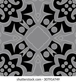 Circular pattern of floral motif,  spirals,ellipses, spots, copy space. Hand drawn.