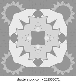 Circular   pattern of  floral motif,  spots,  zigzags, doodles. Hand drawn.