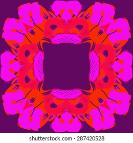 Circular  pattern of  floral motif, spots, hole, stripes, copy space. Hand drawn.