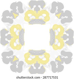 Circular  pattern of  floral motif, spots, hole, stripes, copy space. Hand drawn.