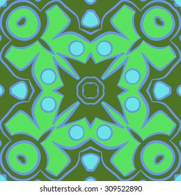 Circular   pattern of floral motif, spots, stripes, ellipses, cross. Hand drawn.