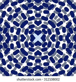 Circular   pattern of floral motif, spots, cross, doodles. Hand drawn.