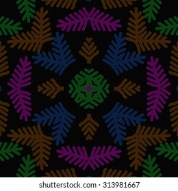 Circular   pattern of floral motif, star, branches, doodles, snowflake . Hand drawn.